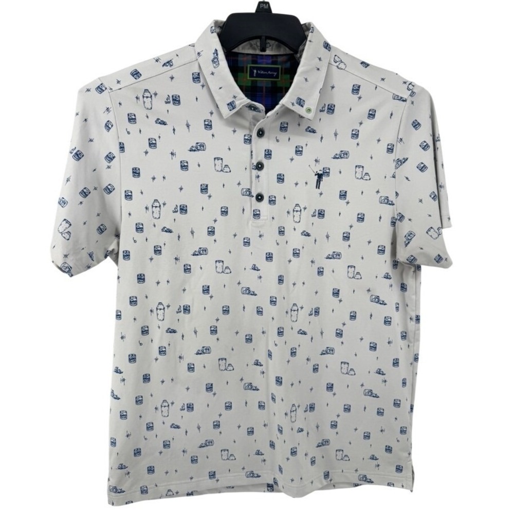 William Murray SHIRT Large Cocktail‎ Print Golf Polo Grey Blue Short Sleeve